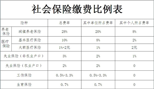 社保缴费比例